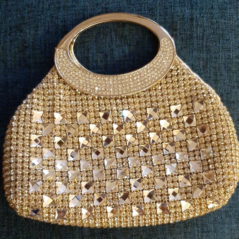Gold rhinestone hand bag
